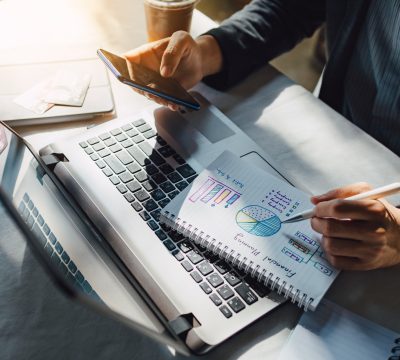 Businessman working with data for marketing and financial analysis