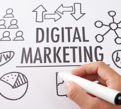 Crop hand drawing digital marketing plan